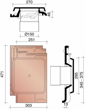 BISCH SE ALEGRA 10 TUILE A DOUILLE + MITRON + MODULE DE CONNEXION 150MM ANTHRACITE 736