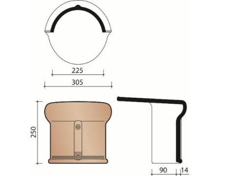 VHV VARIO FAITIERE A EMBOITEMENT DEMI-RONDE 225MM AVEC FRONTON ROUGE NATUREL+ 652