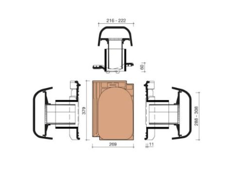 VHV VARIO KIT TUILE A DOUILLE 125MM + MITRON + MODULE DE CONNEXION + PIECE REDUCTRICE ROUGE NATUREL+ 652